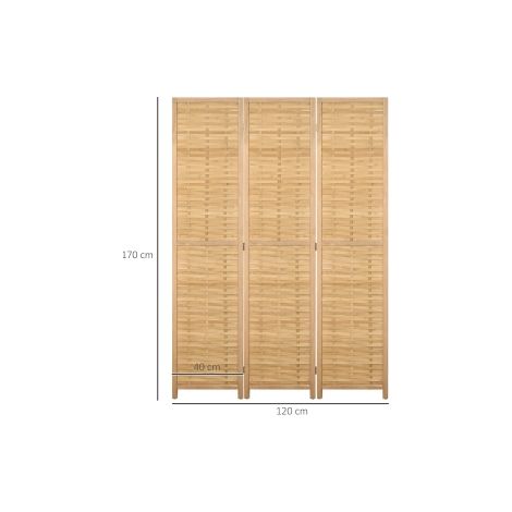 Paravent séparateur d'espace 3 éléments pliable, écran occultant en bambou, 120x170cm, pour salon ou chambre, naturel (1/5)