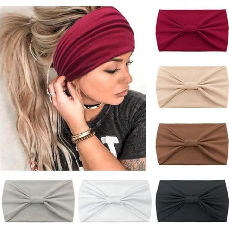 6 Pièces Bandeau Cheveux Femme Large élastique Doux Boho Bandeaux Imprimé Yoga Sport Headband Multicolore Serre-tête Femme(Rouge) (1/4)