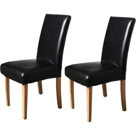 Tabouret en cuir PU imperméable et résistant à l'huile, lavable, housse de protection pour chaise de salle à manger, cuisine, hôtel, mariage (couleur : noir élégant, taille : lot de 2) (1/3)