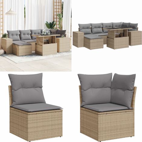 vidaXL Salon de jardin avec coussins 7 pcs beige résine tressée (1/5)