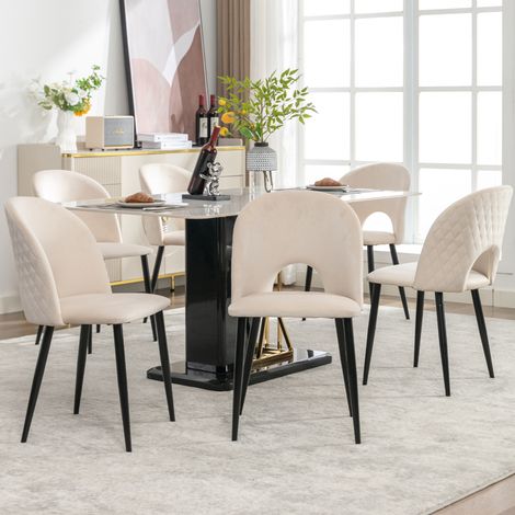 Lot de 6 chaise de salle à manger avec pieds en métal, en velours, beige