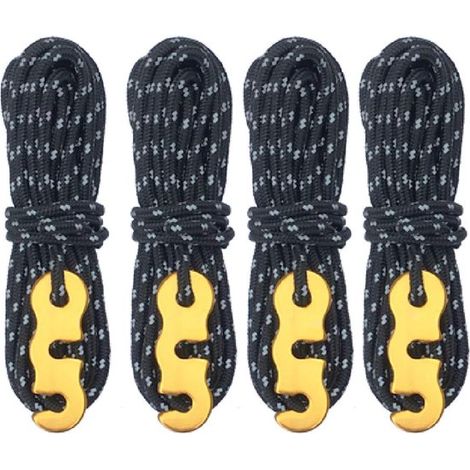 4 cordes de tente lumineuses, tendeur en aluminium, âme nylon + gaine polyester, 4 m, noir, pour camping et auvents (1/5)