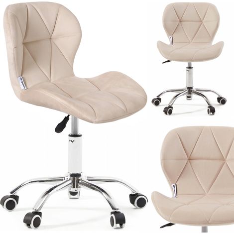 Sedia da ufficio girevole, in velluto, per bambini, beige
