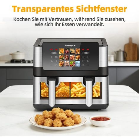 Heissluftfritteuse 8,5 L Double-/Einzelkammer, 12 Anwendungsprogramme Heissluftfritteuse mit Sichtfenster Air Fryer 2 Kammern Touchscreen Max 200℃ (1/5)
