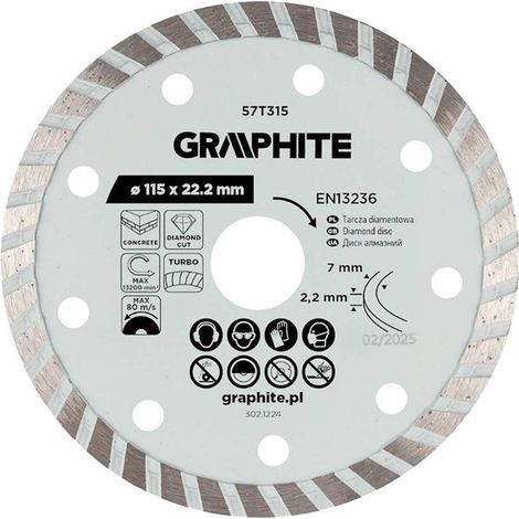 Disco de corte turbo graphite 57t315 115 mm 13200 RPM