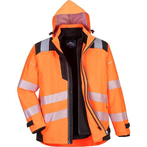 Parka Pw3 3-en-1 Haute Visibilité - Taille Xs - Orange/noir - Portwest