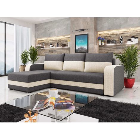 Bestmobilier – Canapé d'angle réversible 4 places convertible avec coffre – Tissu bicolore gris/beige – Dimensions L237xH84xP139 cm