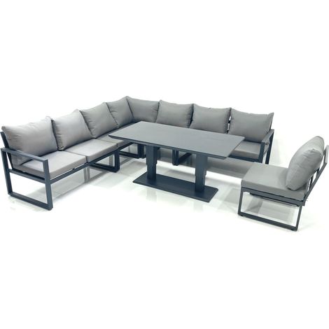 Fimous 8 Seater Outdoor Aluminum Garden Furniture Set Corner Sofa Rising Lifting Dining Table Sets Dark Grey (1/5)