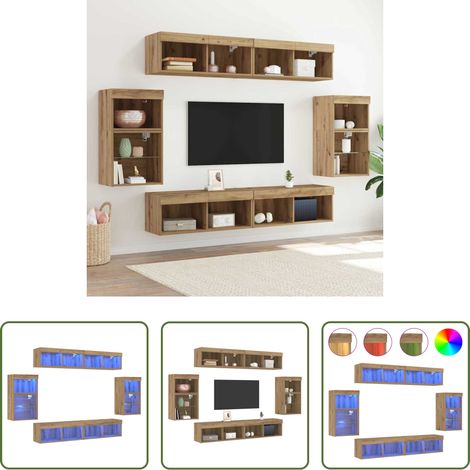 vidaXL Holzwerkstoff - TV-Schrankset Wandmontiert 8 pcs Artisan-Eiche Holzwerkstoff (1/5)