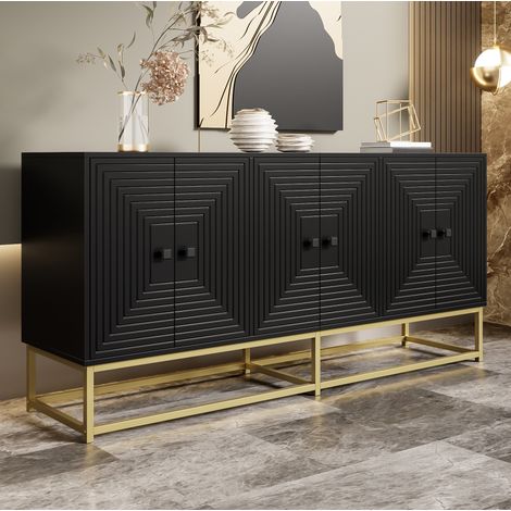 Aparador negro de 160 x 38 x 75,5 cm con 3 puertas dobles y acabado mate HAVRYA (1/5)