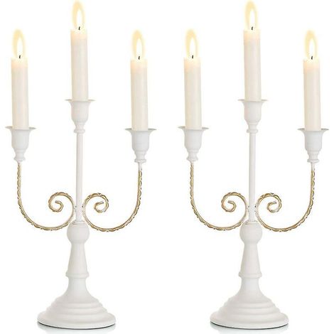 2pcs Bougeoir Conique Blanc Pour Pice Matresse - Bougeoir 3 Tiges Pour Centres De Table De Mariage Bougeoirs En Mtal Pour Manteau De Chemine De T (1/5)