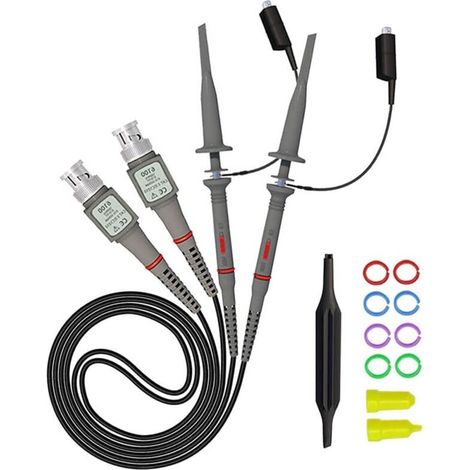 2 Pièces Sondes à Pince Oscilloscope 100 MHz P6100 avec kit d'accessoires 1X 10X Universelles Sondes à Pince Oscilloscope Haute Précision Commutables pour Oscilloscopes (1/4)