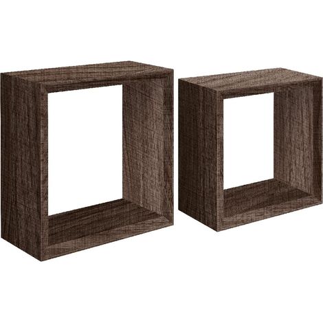 Étagère Décoration Murale - Salon, Chambre, Bureau - MDF, Noyer Scié 35 X 35 X 15,5/30 X 30 X 15,5