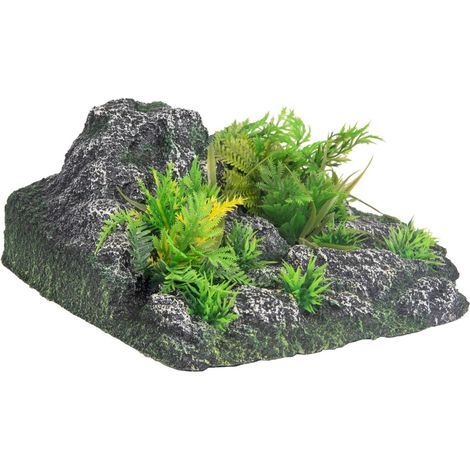 Décoration angle, roche + plante, 23 x 22 x 8,5 cm, aquarium. - animallparadise (1/5)