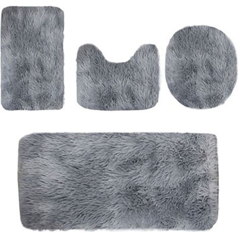 Ensemble de 4 tapis de salle de bain de couleur unie, tapis de toilette antidérapant, tapis de bain épais absorbant l'eau, lavable en machine, décoration de salle de bain en solde, gris foncé (1/4)