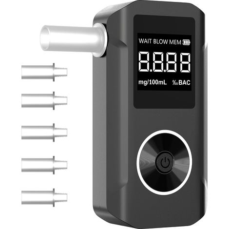 Éthylotest électronique - Éthylotest de qualité professionnelle équipé d'un capteur semi-conducteur de haute précision, d'un écran LCD et de 5 embouts buccaux (1/5)