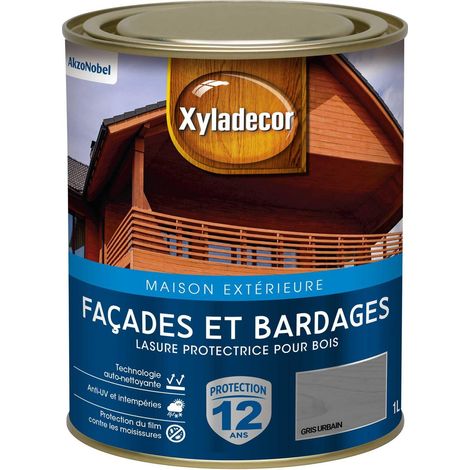 Lasure protectrice pour bois extérieur - Facades et Bardages - aspect satin gris urbain 1 L - Xyladecor