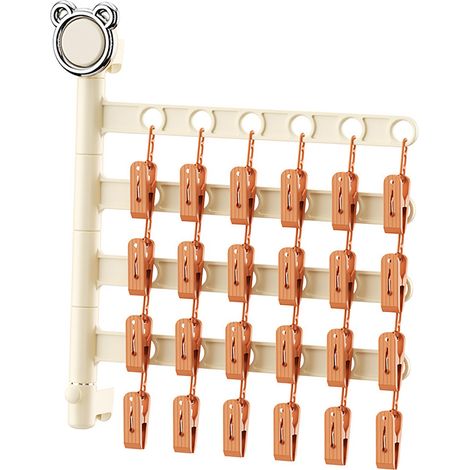 Séchoir chaussettes pliable mural plusieurs pinces 4 niveaux multifonction pour lingerie maison plastique transparent crème (1/4)