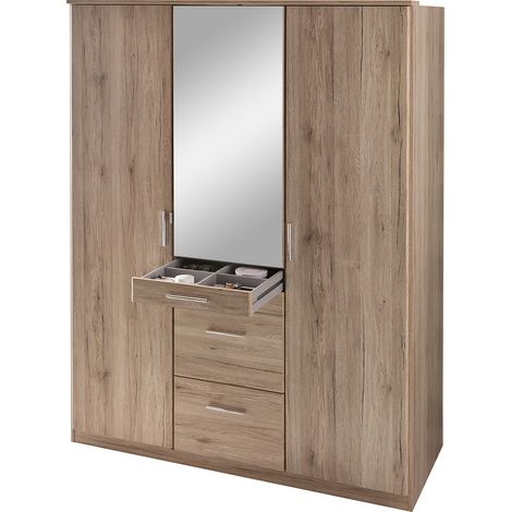 Armadio 3 ante di cui 1 specchio, 4 cassetti - L135 cm
