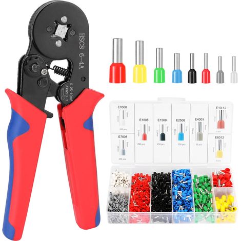 Pince à sertir, kit de pinces à sertir pour virole de fil HSC8 6-4 0,25-10 mm㎡ AWG23-7, outil à cliquet avec 1200 connecteurs terminaux (1/4)