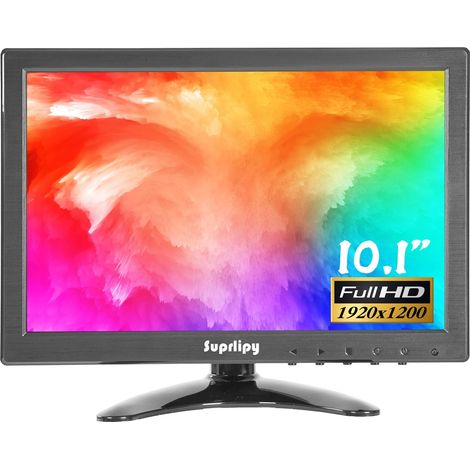 10 Pouces FHD Small IPS Moniteur LCD Affichage 1920x1200 60Hz 16:10 avec entrée BNC VGA AV Haut-Parleur intégré pour caméra de sécurité CCTV DVR PC STB Console de Jeu (1/5)
