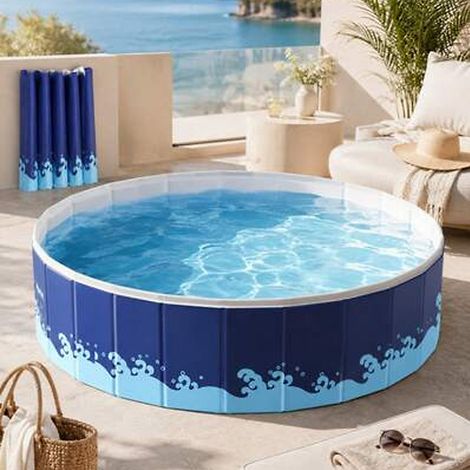 Piscine pliable de 90 cm, piscine de jardin pour enfants, piscine ronde en PVC, piscine familiale d&aposété,adaptée au jardin,bleu (1/5)