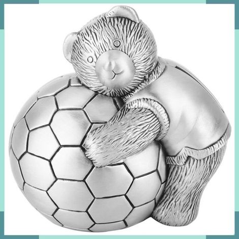 Tirelire de football ours mignon pour enfants, décoration intérieure permettant d'économiser de l'argent, matériau en alliage de (1/4)
