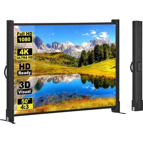 Écran de Projection avec Support, écran de Projection Portable 50 Pouces, 4:3, écrans rétractables, 4K HD, léger, Facile à Installer, idéal pour Le cinéma à Domicile, Les Films intérieurs/extérieurs. (1/5)