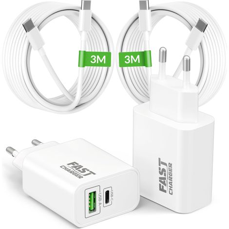 40W 2-Port Chargeur Rapide USB C avec 3M Câble Type C, 2-Pack (1/5)