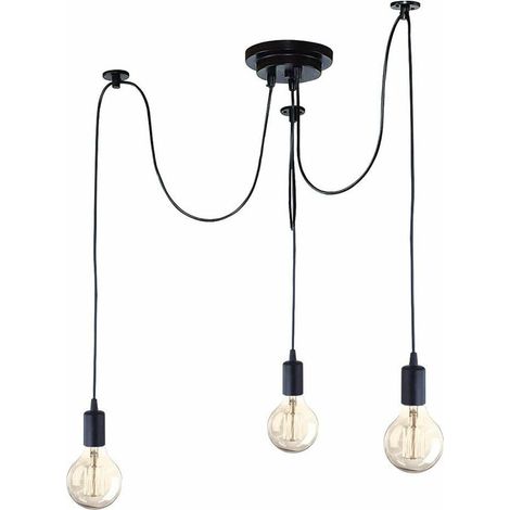 Modern and Retro Chandelier Pendant Light, 3 Arm Pendant Light DIY Creative Adjustable Spider Chandelier 150CM Vintage Ceiling Lamp with E27 Socket, Black, 3 Lights (1/4)