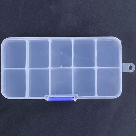 Boîte de rangement portable en plastique pour 10 résistances, contenant des composants électroniques. (1/5)