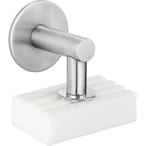 WENKO Portasapone magnetico da parete, portasapone magnetico, fissaggio senza foratura "Turbo Loc", Acciaio Inox, 4,5x4x7 cm, opaco (1/5)