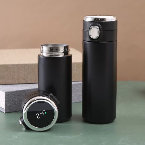 Taza de viaje reutilizable de 420 ml con tapa a prueba de fugas,taza de viaje de acero inoxidable al vacío (negra) (1/5)