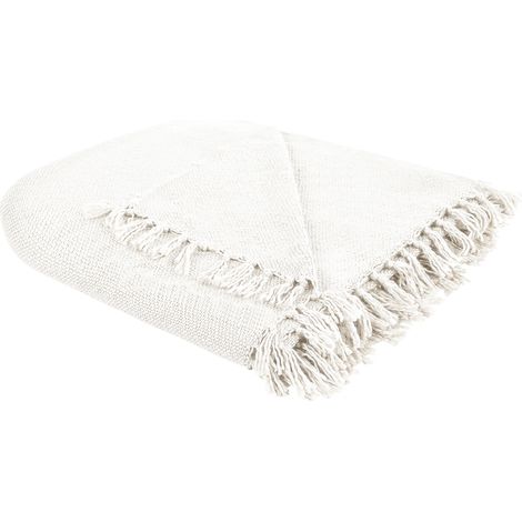Manta moderna tejida a mano con flecos sofá cama 240 x 220 cm blanco crema Chaohani