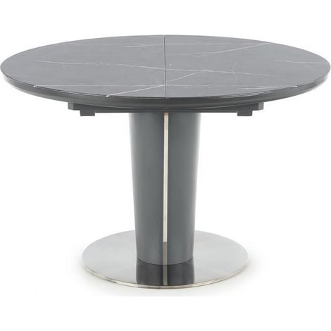 Table ronde grise style marbre 120-160cm avec rallonge et pied central Calvi (1/5)