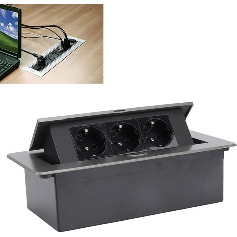 Nouvelle multiprise encastrable de bureau J29L gris foncé à trois points, norme européenne 250 V (1/5)