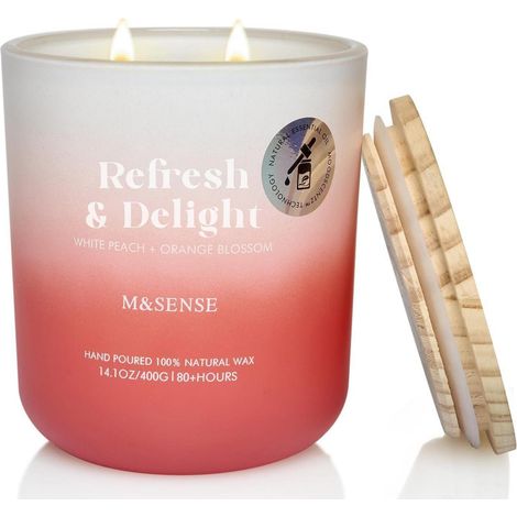 Duftkerze Weißer Pfirsich & Orangenblüte, 400g Sojakerze mit 2 Dochten, 80h Brenndauer