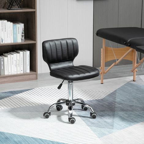 HOMCOM Tabouret à roulettes - tabouret de travail pivotant 360° -  - tabouret ergonomique - hauteur assise réglable 47-62 cm - revêtement synthétique matelassé noir métal chromé