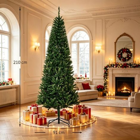 Sapin de Noël artificiel 210 cm, 865 branches réalistes, imitation Nordmann, décoration festive verte (1/5)