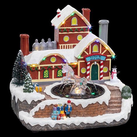 Village de noël animé et lumineux fontaine du père Noël (1/3)