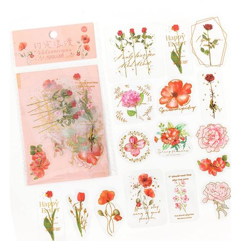Lot de 30 autocollants fleurs esthétiques originaux, adhésifs floraux tendance pour scrapbooking, journaling, carnet romantique (1/5)