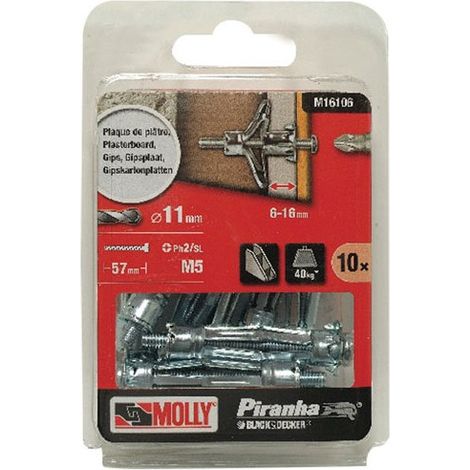 10 tacos de expansión metálicos Ø 5 x 50 mm con tornillo M5 MOLLY - M16106-XJ