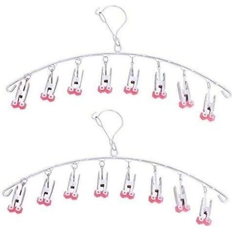 2pcs étendoir à linge en acier inoxydable, cintre goutte à goutte, cintre chaussette, avec 8 pinces à linge (rouge)