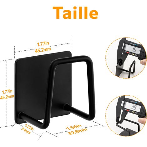 Support pour Éponge Crochet pour éponge à Vaisselle en Acier Inoxydable 304, adhésif - Accessoires pour évier - Crochet adhésif, Rangement de la Cuisine et la Salle de Bain (4PACK, Noir) (1/5)