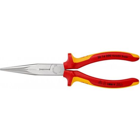 KNIPEX 26 16 200 Pinza per meccanica - con becchi mezzotondi con tronchese (pinza a becchi di cicogna) isolati con manici rivestiti in materiale bicomponente, collaudati VDE cromata 200 mm