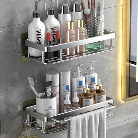 Étagère Salle De Bain Murale Sans Percage - Rangement Douche En Acier Inoxydable Pour WC