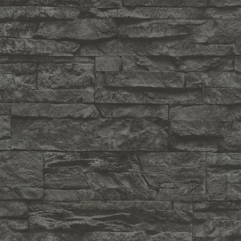Papiers peints parfaits pour le salon & chambre d‘ado | Papier peint imitation pierre trompe l’oeil style industriel | Tapisserie briques grises couleur ardoise tendance - 10,05 x 0,53 m (1/5)