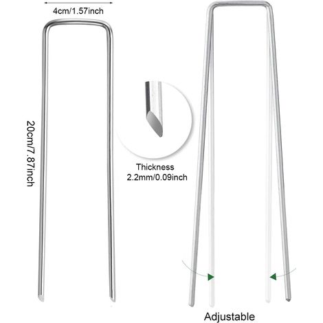 (2,2 mm x 200 mm, 10 pièces) Agrafes de jardin en U, piquets de clôture galvanisés en U, clous de jardin pour gazon et barrières. (1/5)