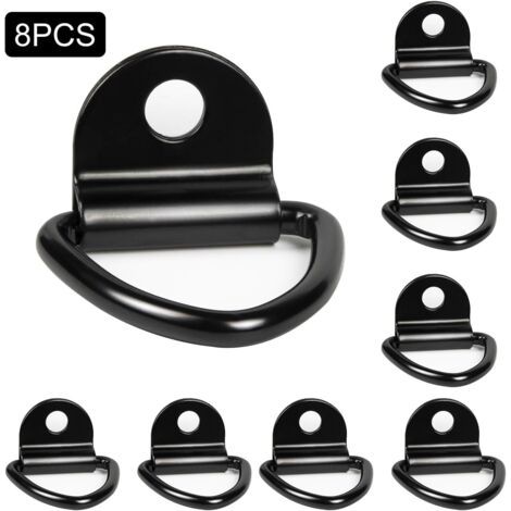 Lot de 8 crochets d'arrimage noirs en D 6480mm pour porte-kayak bateau canoë pendentif remorque camionnette voiture jardin