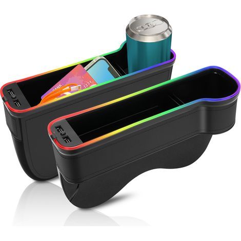 Multifunktionaler Autositz-Organizer – Für den Seitensitz – Aufbewahrungsbox mit Ambientebeleuchtung und USB-Ladeanschluss – Schwarz (1/5)